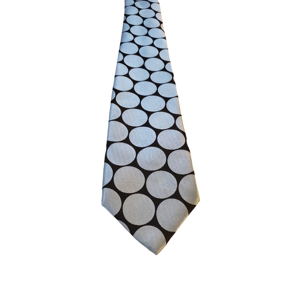 CROFT & BARROW MENS BLACK WITH‎ BLUE CIRCLES 100% SILK NECKTIE TIE WORKWEAR
